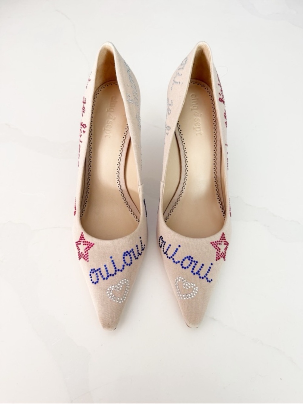 Cinq A Sept Juliet Linen Rhinestone Pointed Pump Sz 39 / US 9 MSRP $445 NEW - Picture 4 of 8